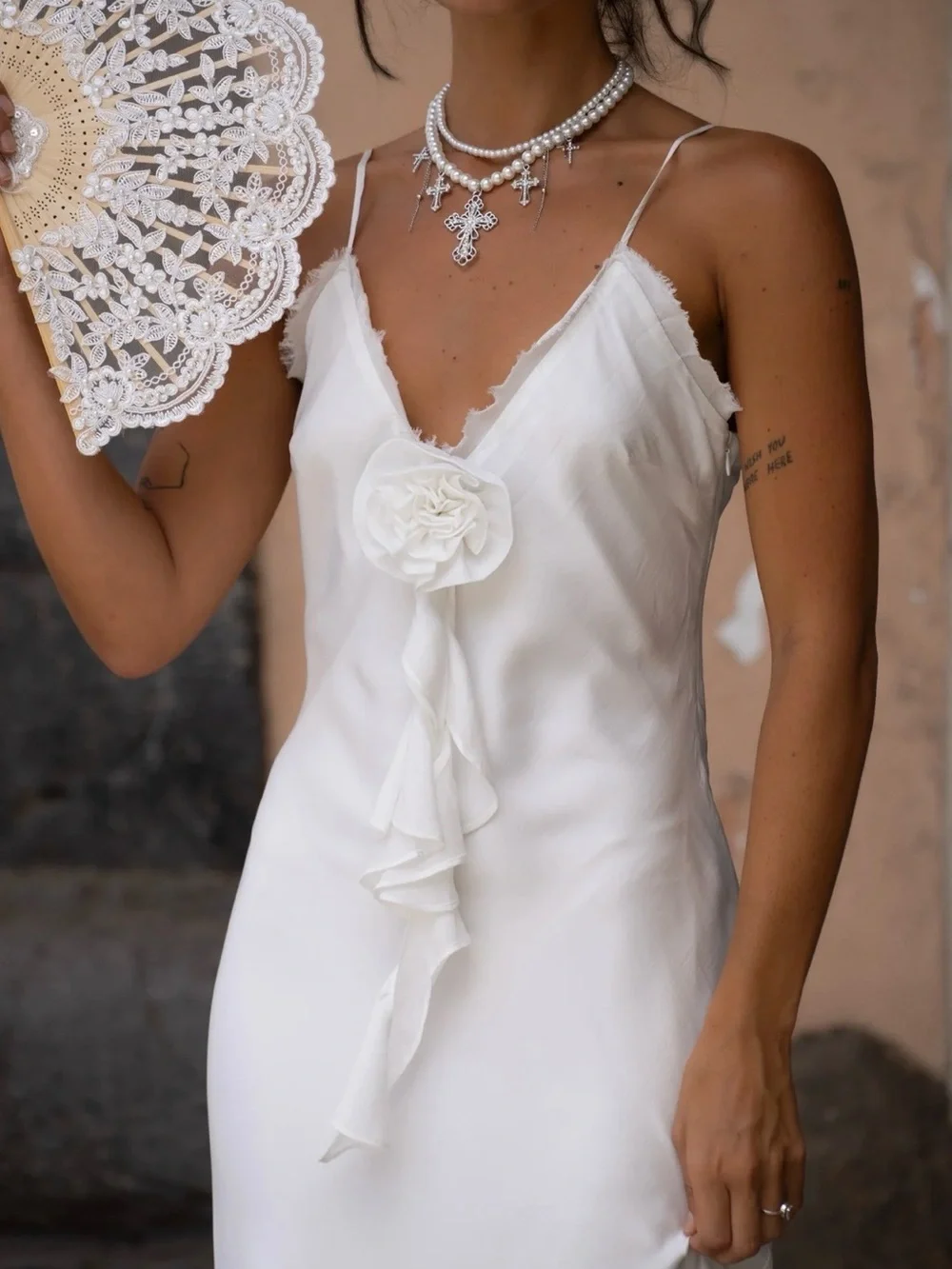 12th Tribe White Slip Dress with Floral Cascade - Picture 1 of 2